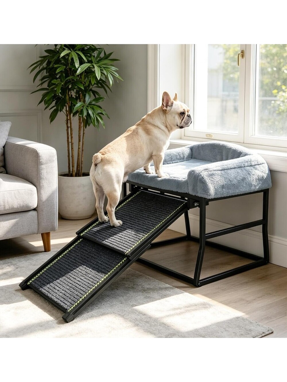 Dog Window Perch with Ramp, Pet Stairs & Seat for Small to Medium Dogs & Cats